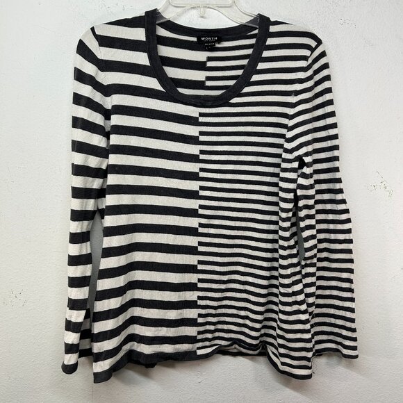 WORTH New York ladies silk knit Sweater large white black stripe capsule minimal - Picture 1 of 10